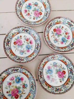 Vintage petit four bordjes Madame de Pompadour – set van 5 –  12 cm – theetipjes