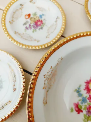 Vintage petit four bordjes Zeh Scherzer pioenroos-goud – set van 5 – 12 cm – theetipjes