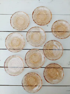 Vintage petit fourbordjes in roze persglas, 8,5 cm, set van 10