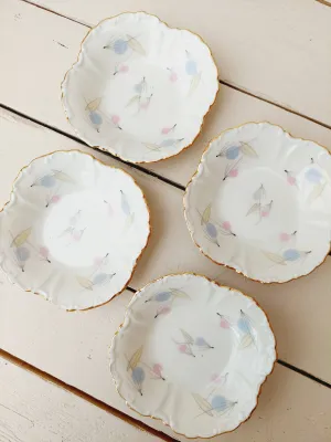 Vintage petit four bordjes Edelstein moderne bloemen-gouden rand - set van 4 - 9,5 cm - theetipjes