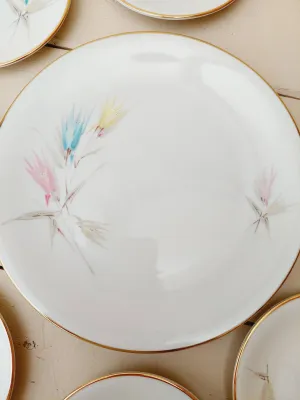 Vintage petit four bordjes Edelstein met veldbloemen - set van 7 - 11 en 19,5 cm - theetipjes