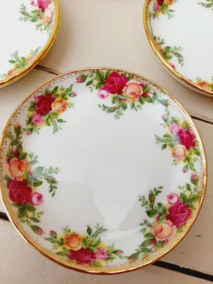 Vintage petit four bordjes Royal Albert Old Country Roses - 1962 - set van 4 - 9 cm - theetipjes