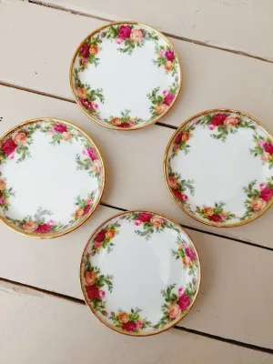 Vintage petit four bordjes Royal Albert Old Country Roses - 1962 - set van 4 - 9 cm - theetipjes