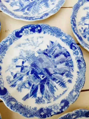 Vintage kleine bordjes blauw-wit - set van 6 - 13 cm