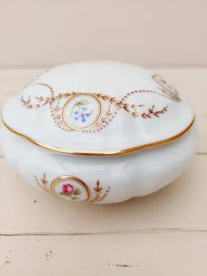 Bonbonnière Limoges - rond met deksel - goud en bloemendecoratie