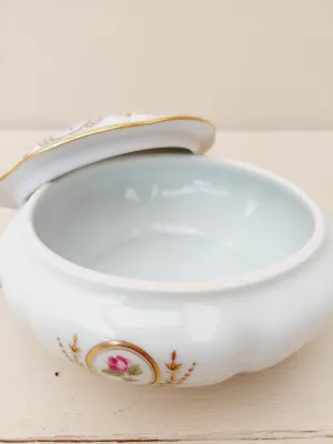 Bonbonnière Limoges - rond met deksel - goud en bloemendecoratie