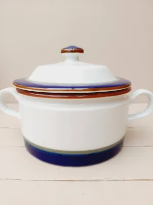 Vintage terrine Porsgrund 'Saga' - Blauw-wit-bruin - Noors keramiek