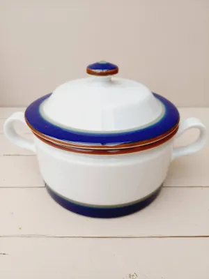 Vintage terrine Porsgrund &#39;Saga&#39; - Blauw-wit-bruin - Noors keramiek