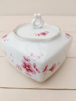 Vintage dekselpotje met roze bloemen - Lichte DDR