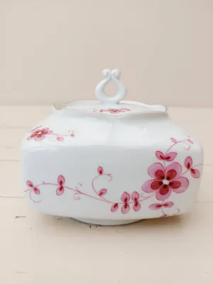 Vintage dekselpotje met roze bloemen - Lichte DDR