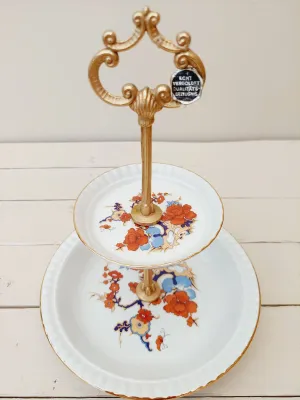 Vintage etagère Bareuther - 2 borden - verguld sierlijk handvat