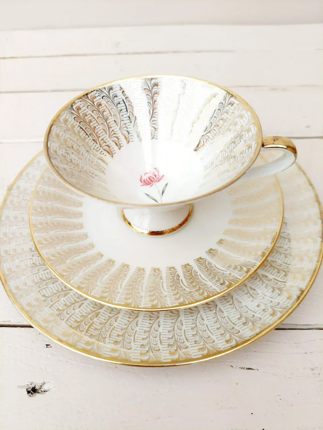 Vintage sammeltas set - kop, schotel en bord - Duits porselein / Bavaria Elfenbein Porzellan