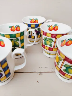 Vintage mokken &#39;Juicy Fruits&#39; van Roy Kirkham, set van 5