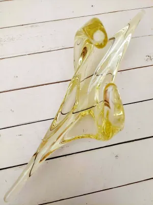 Vintage art Murano sierschaal - geel en helder glas - sierlijk design