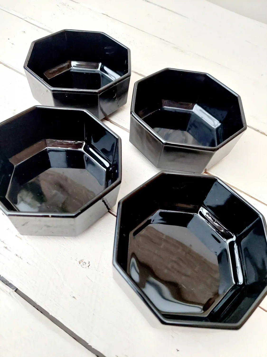 Zwarte vintage pindaschaaltjes - Arcoroc Luminarc France Octime - set van 4