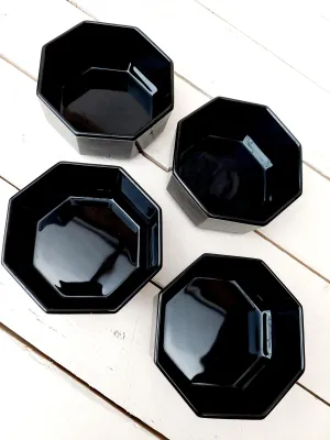 Zwarte vintage pindaschaaltjes - Arcoroc Luminarc France Octime - set van 4