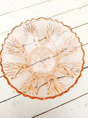 Kom in geslepen roze persglas - 23 cm  - Vintage Art Deco stijl met geslepen motief