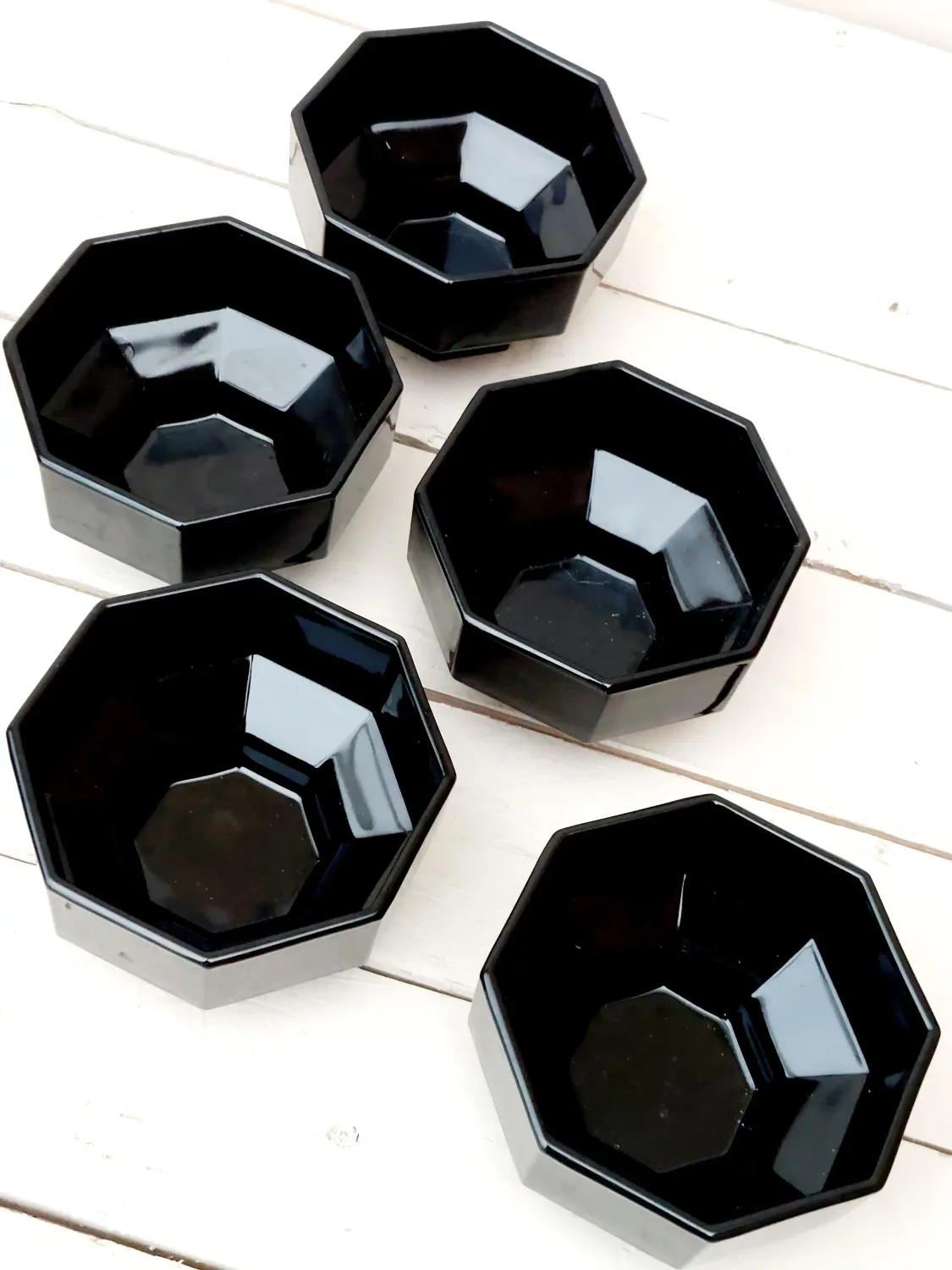 Zwarte vintage ijskommetjes / pindaschaaltjes - Arcoroc Luminarc France Octime - set van 5