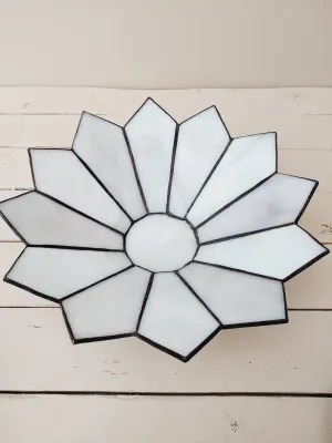 Vintage Tiffany-stijl schaal in glas-in-lood – handgemaakt wit gemarmerd glas (29 cm)