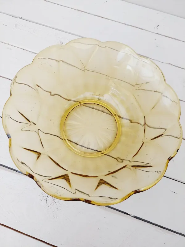 Vintage glazen schaal amberkleurig glas