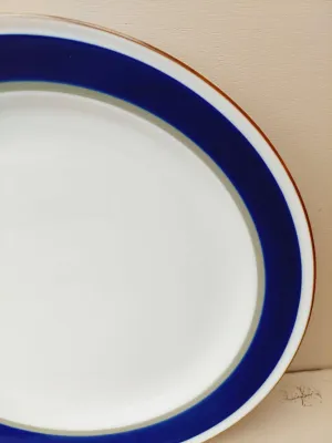 Vintage schaal Porsgrund 'Saga', wit porselein met blauwe rand