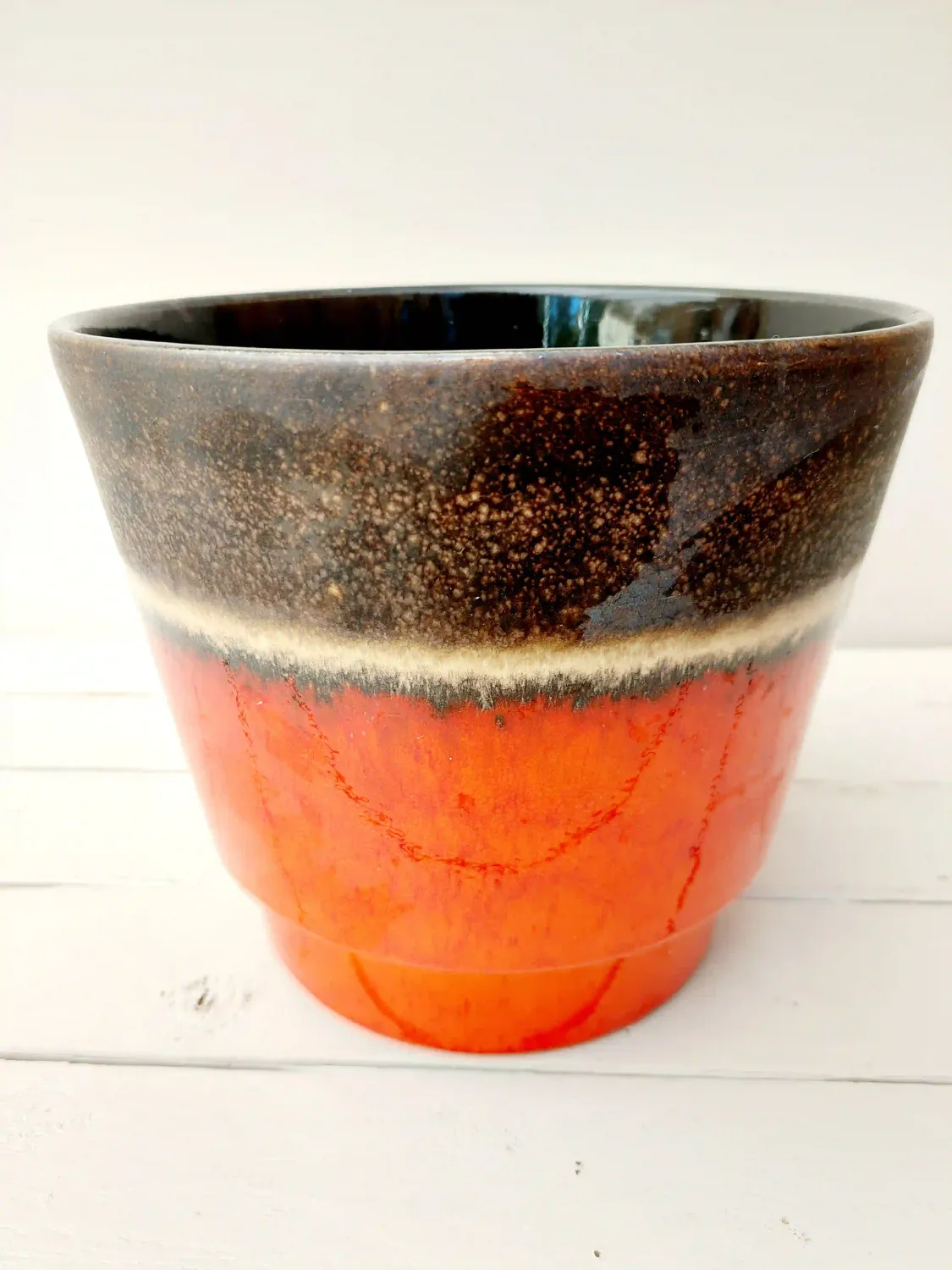 Vintage West Germany bloempot - Lava glazuur oranje-bruin, 22 cm