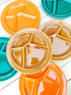 Hapjesborden geglazuurd met 4 vakken, set van 6 - bruin, oranje en groen