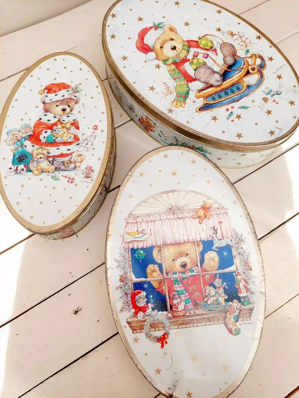 Giordano kerstblikken, set van 3, ovaal, prenten van beertjes en gouden randen en accenten