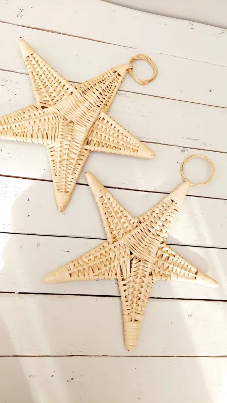Kerstster in rotan, set van 2 - boho kerstdecoratie