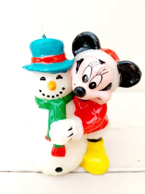 Kerstkaars - Minnie Mouse met kerstmuts en sneeuwman - Walt Disney