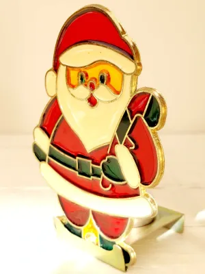 Theelicht met kerst-glasraam - Kerstman