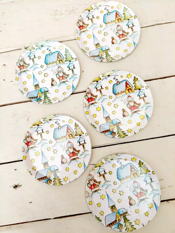 Glasonderzetters in blik - kerstthema