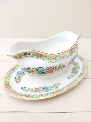 Vintage sauskom - sauspot John Maddock &amp; Sons - wit porselein met fijne bloemen en gouden randen