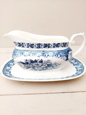 Vintage sauskom - sauspot Royal Sphinx Balmoral - crème porselein met fijn blauw bloemendecor