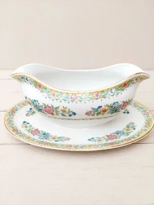 Vintage sauskom - sauspot John Maddock &amp; Sons - wit porselein met fijne bloemen en gouden randen