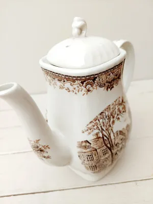 Vintage koffiepot - theepot Royle - Engelse stijl - crème porselein met bruine opdruk