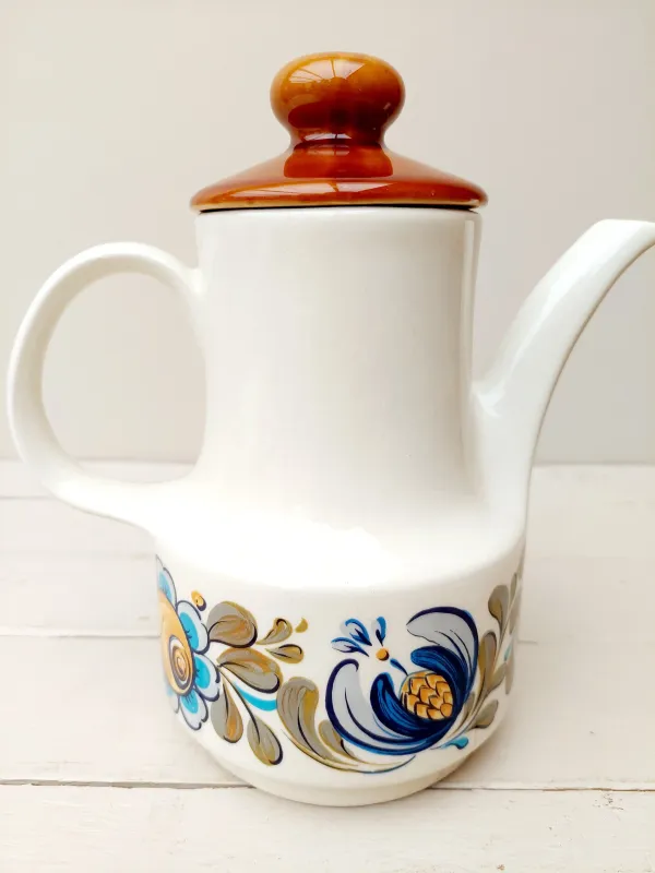 Vintage theepot / koffiepot met retro bloemen - Duits retro keramiek