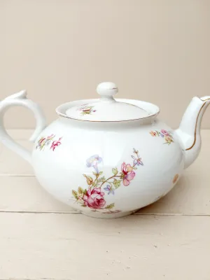 Vintage theepot Cerabel Porcelain - wit porselein met veldbloemen en gouden randen