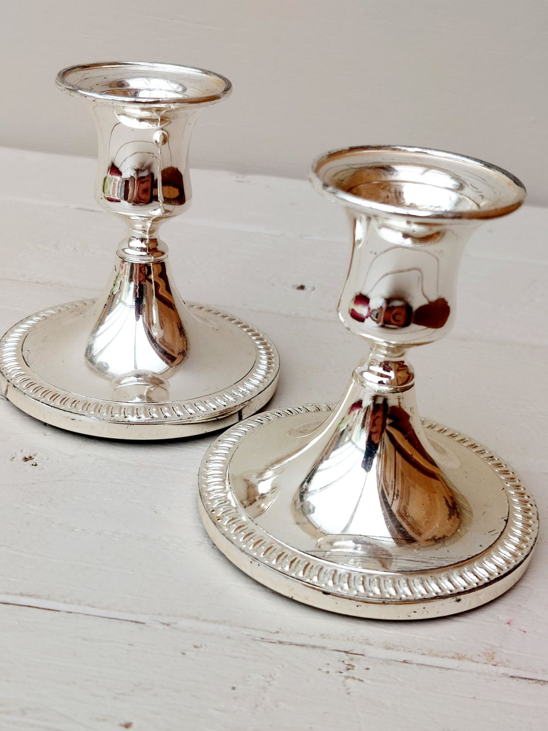 Vintage verzilverde kandelaars – klassieke kandelaars - set van 2