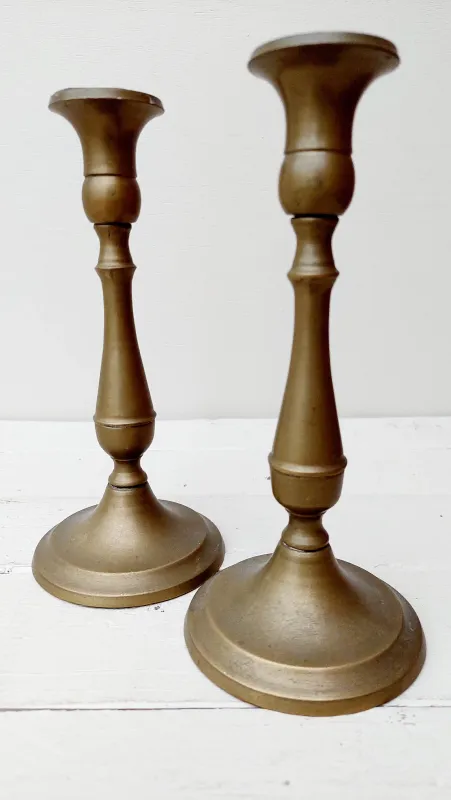Vintage kandelaars, hoog model - Bronzen/antiek messing look - set van 2
