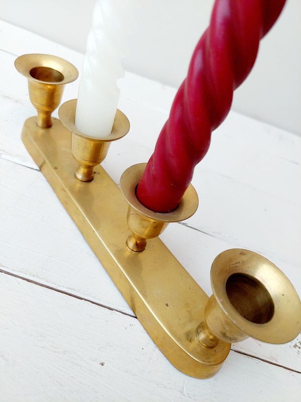 Vintage messing vierlichts kandelaar - langwerpig model - jaren &#39;60/&#39;70 design