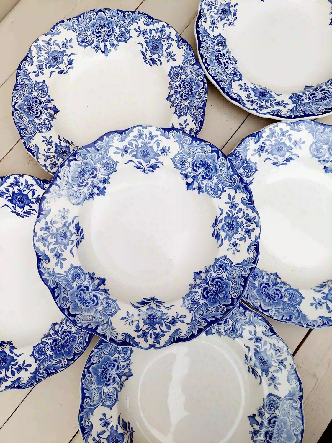 Vintage diepe borden Boch Frères Keramis - Dordrecht - blauw wit aardewerk -vintage België - set van 6