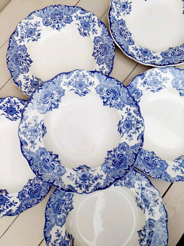 Vintage diepe borden Boch Frères Keramis - Dordrecht - blauw wit aardewerk -vintage België - set van 6
