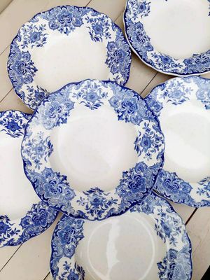 Vintage diepe borden Boch Frères Keramis - Dordrecht - blauw wit aardewerk -vintage België - set van 6