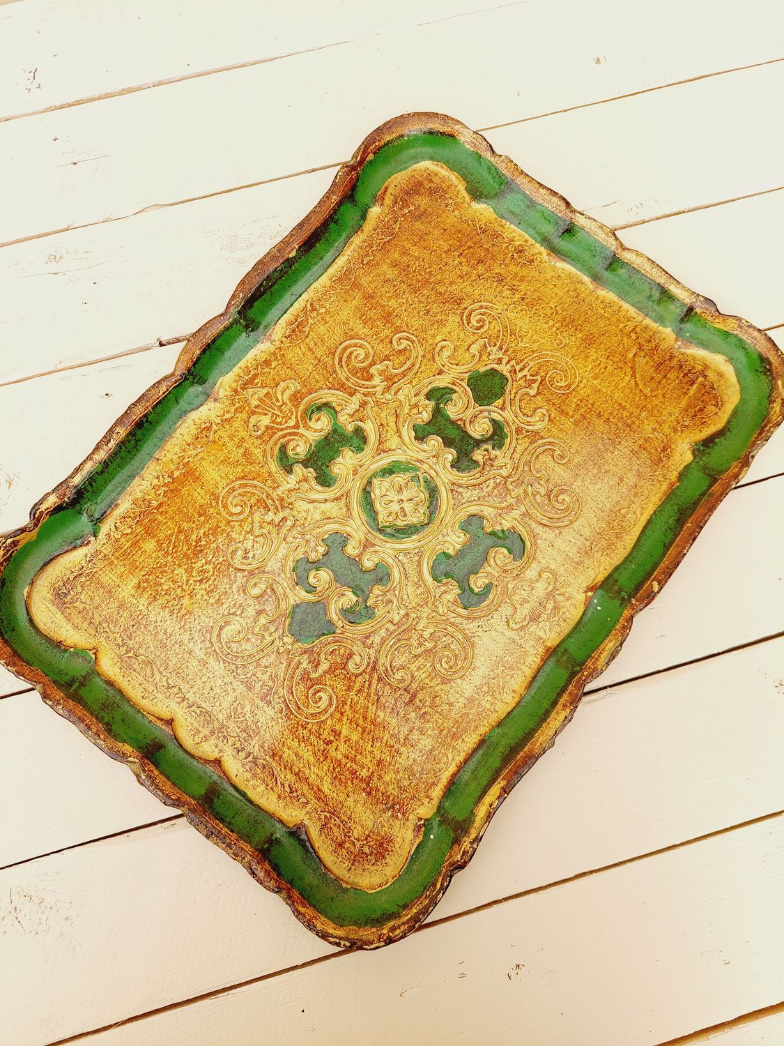 Florentijns dienblad goud en groen - 35 x 25 cm