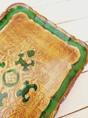 Florentijns dienblad goud en groen - 35 x 25 cm