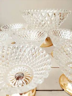 Vintage Italiaanse fruitschaalset van geslepen glas