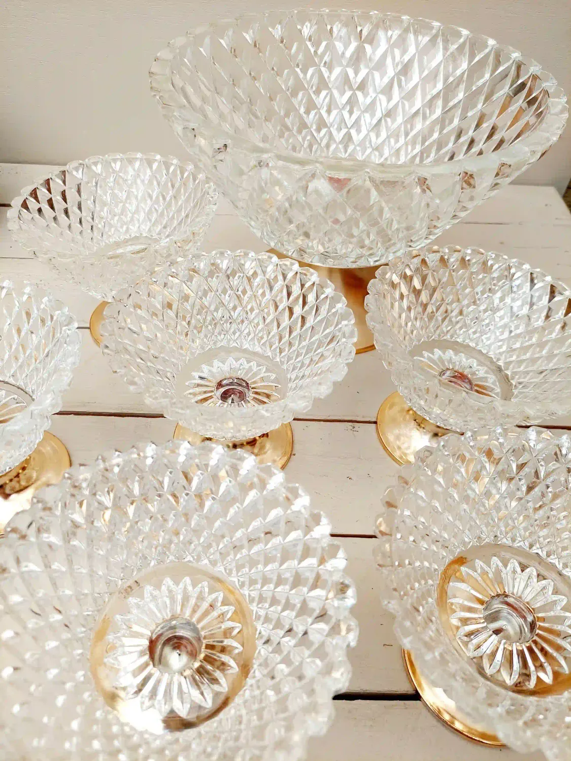 Vintage Italiaanse fruitschaalset van geslepen glas