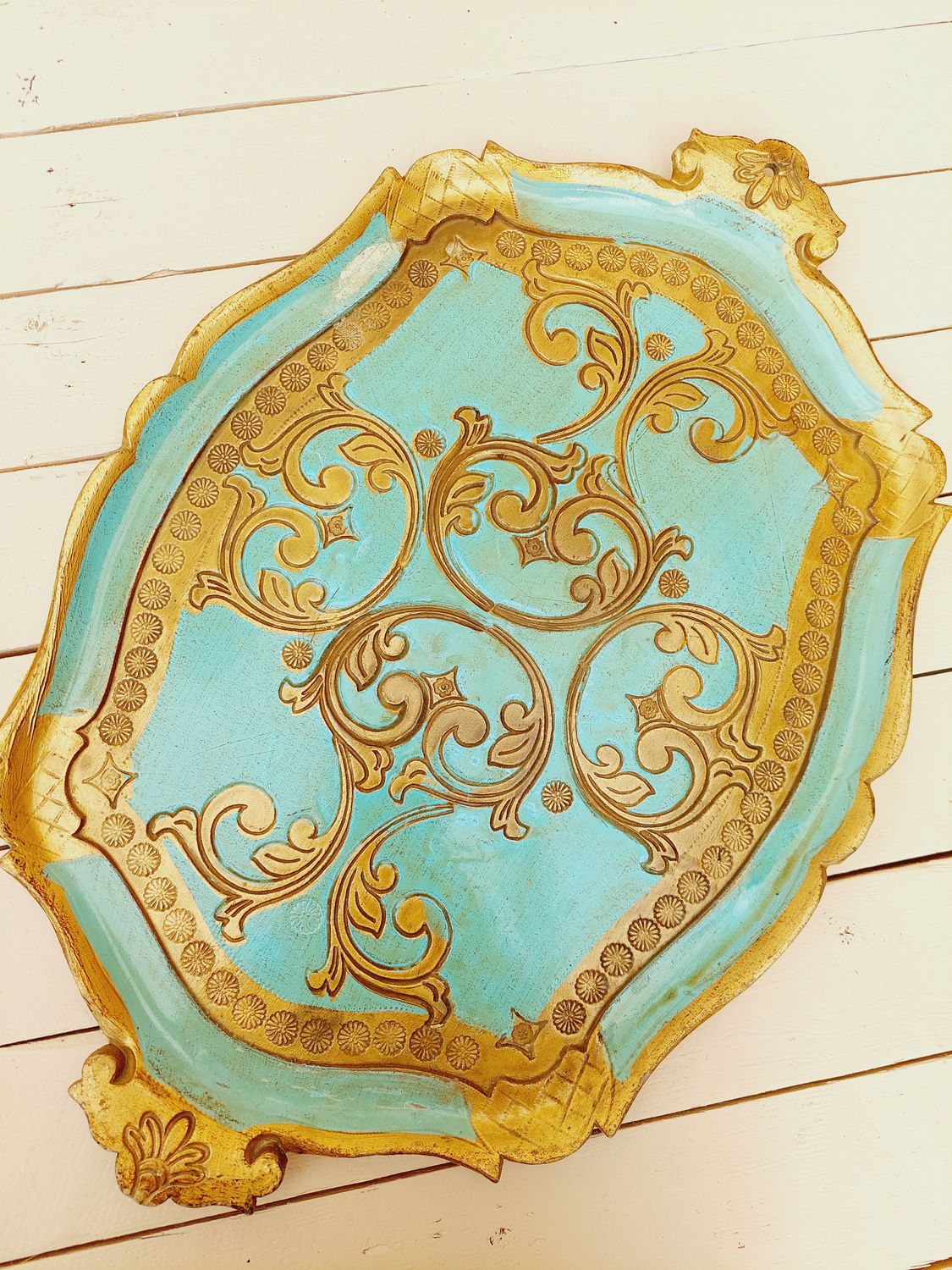 Florentijns dienblad goud en groen met handgrepen - 50 x 35 cm