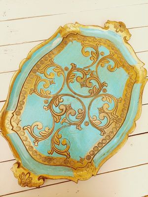 Florentijns dienblad goud en groen met handgrepen - 50 x 35 cm